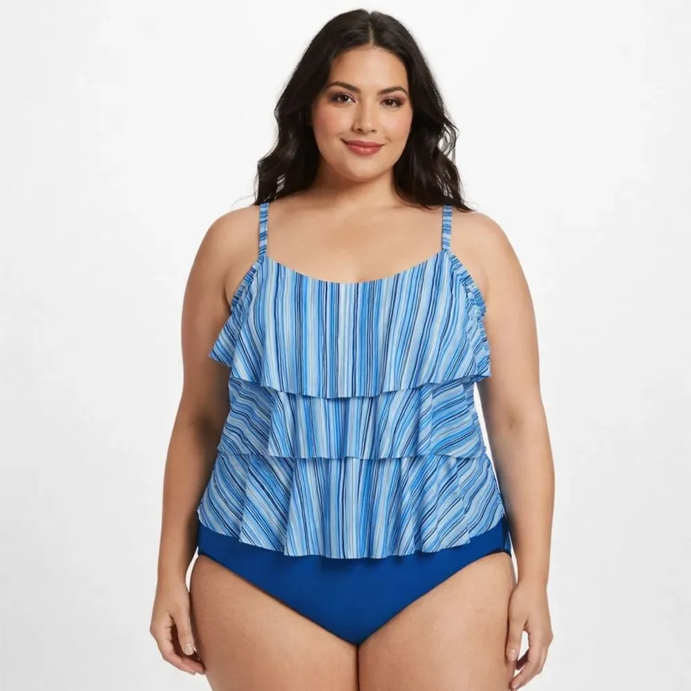 Beach House Blue Striped Tankini Size 16 NWT